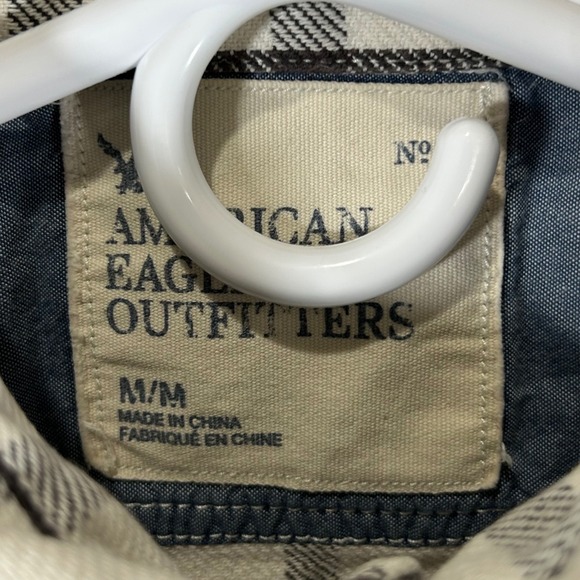 American Eagle Outfitters Mens Medium White Black Grid Plaid Flannel Shirt M - Picture 4 of 8